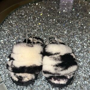 UGG Black and White Fuzzy Slippers